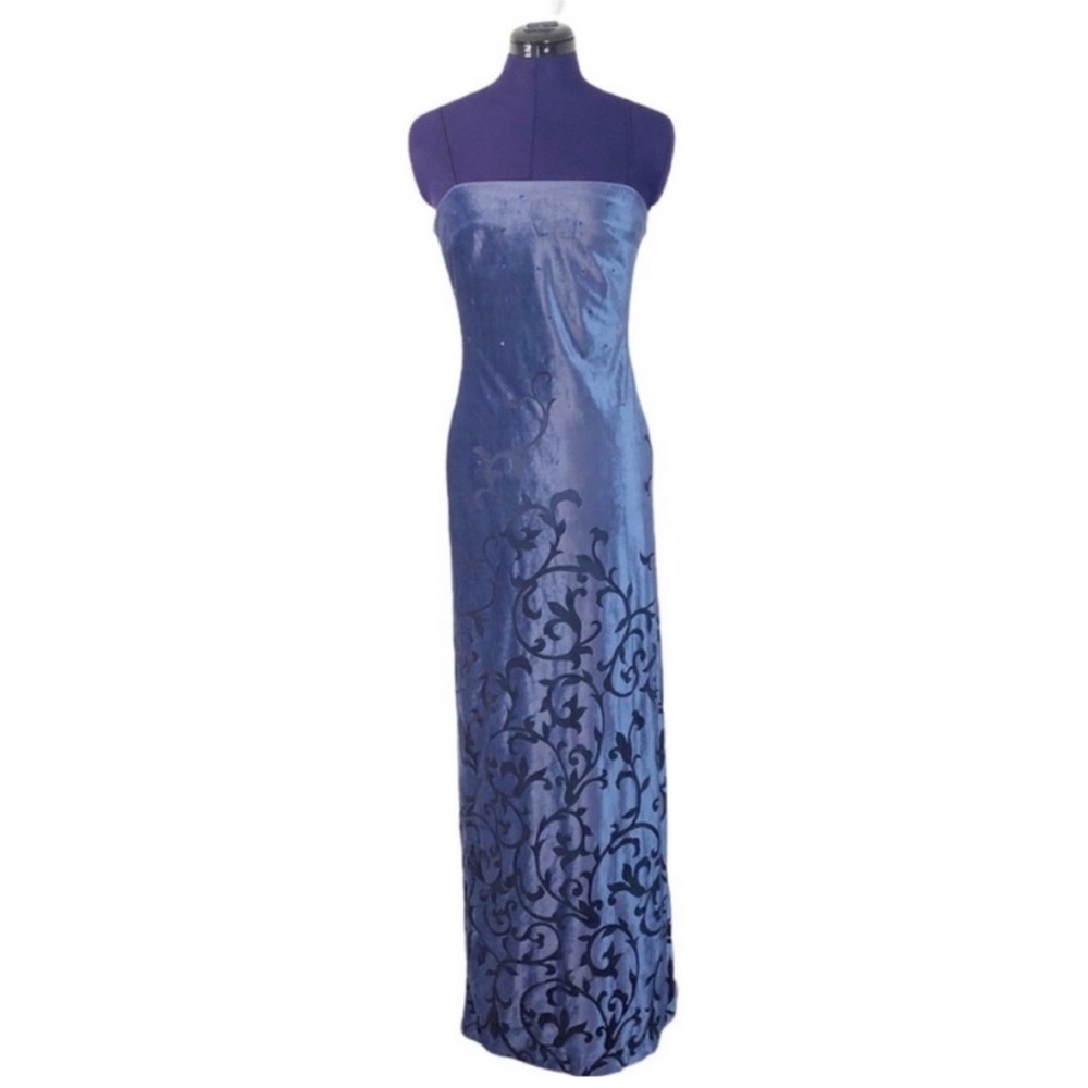 Windsor Periwinkle Blue Velvet Rhinestone Maxi Dress